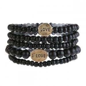 BLACK "LOVE" WOOD STACKABLE BEADED BRACELET